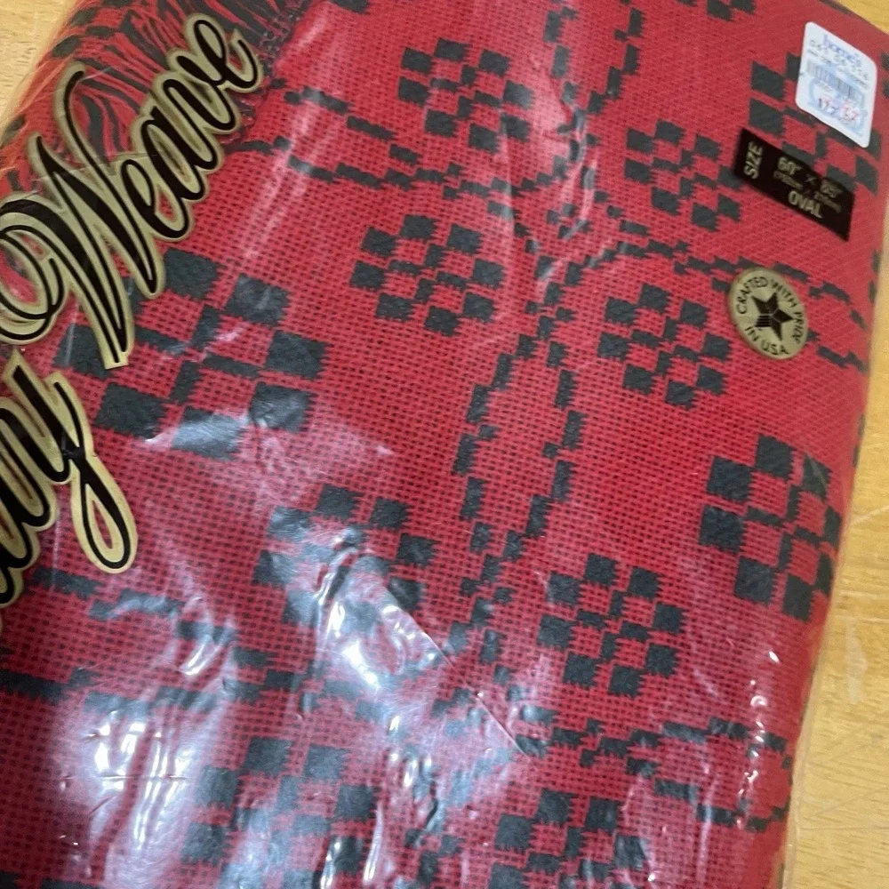 Vtg Fallani & Cohn Holiday Weave Tablecloth Christmas Red Green Homespun‎ Oblong